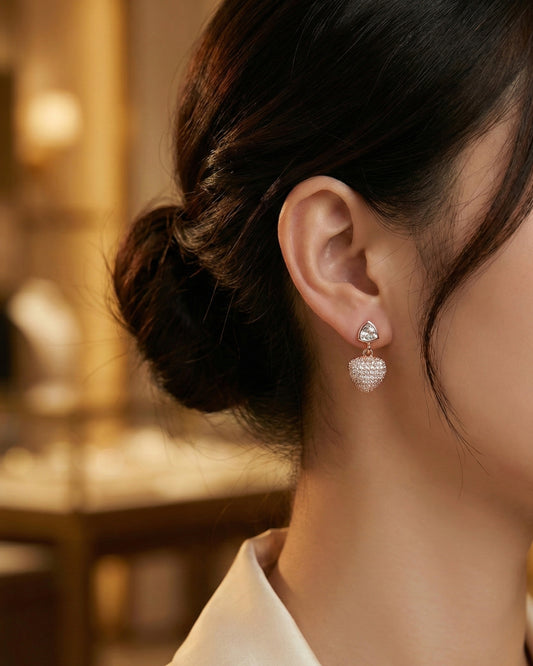Sweetheart Pave Drop Earrings