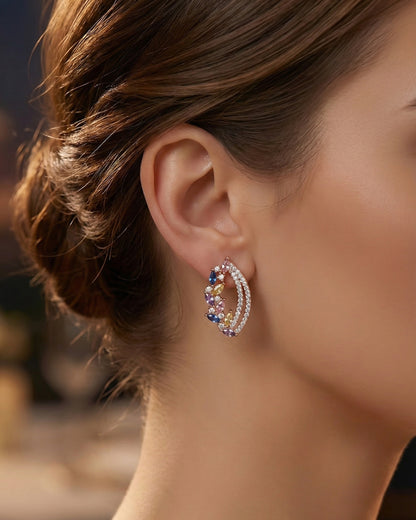Rainbow Crystal Curve Earring