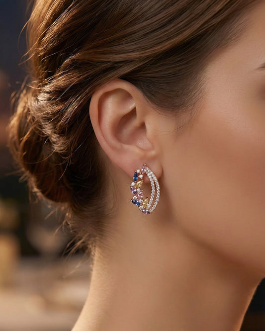 Rainbow Crystal Curve Earring