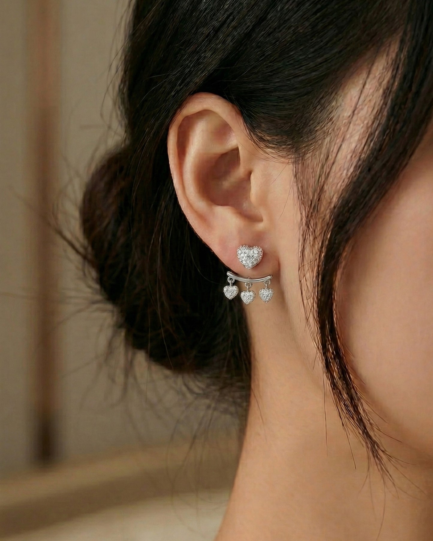 Triple Heart Drop Earring