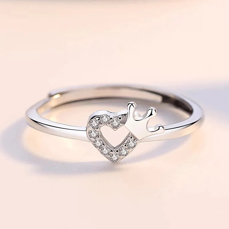 Heart Crown Silver Ring - Stylishever