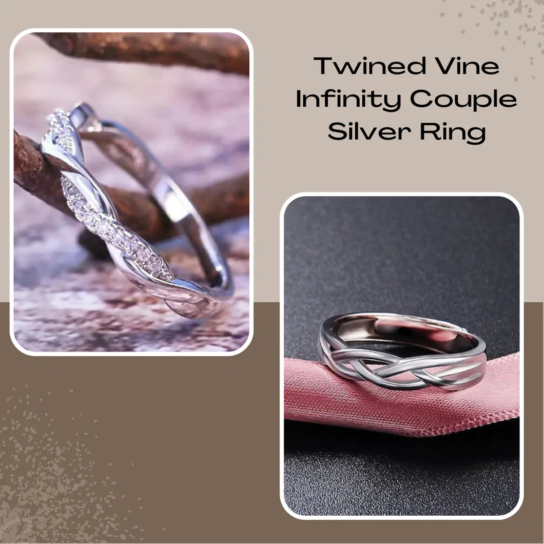 Twined Vine Infinity Silver Couple Ring - Stylishever
