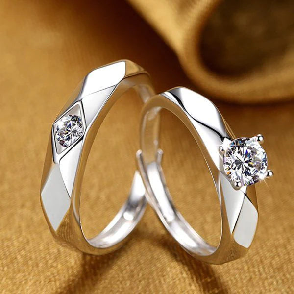 Classic Initial Silver Couple Rings - Stylishever