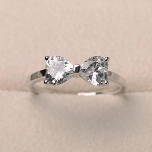 Sparkling White Sapphire Diamond Bowknot Silver Ring 💍 - Stylishever
