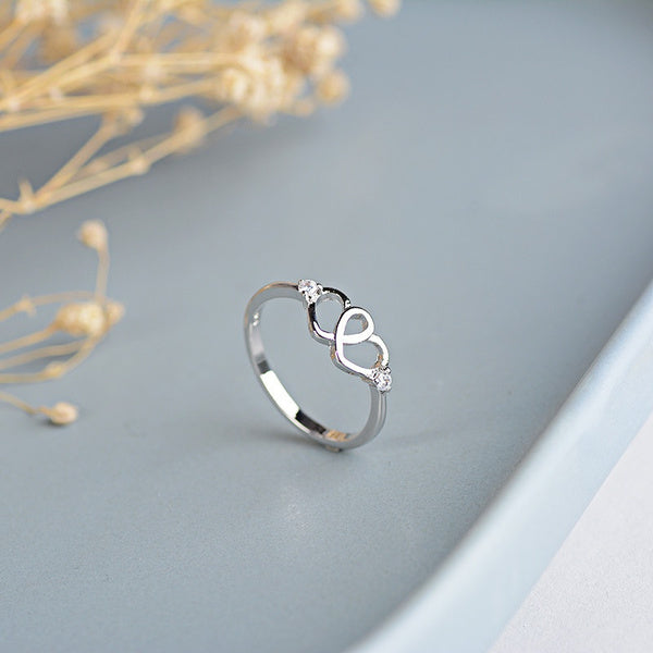 Double-Heart Charm Stackable Love Silver Ring - Stylishever