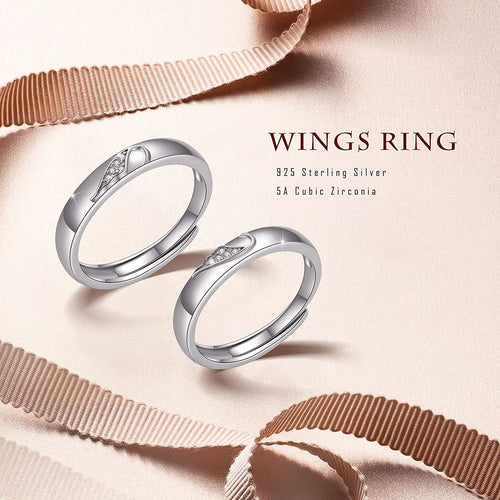 Angel Wings Matching Silver Couple Rings - Stylishever