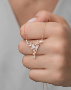 Silver Rose Branch Butterfly Necklace - Stylishever
