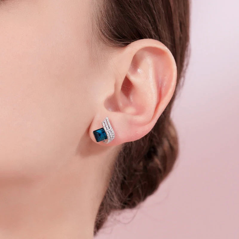 Blue ROMAN Swarovski Crystal Silver Earrings - Stylishever