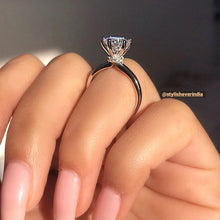 Load image into Gallery viewer, Midnight Satin Solitaire Silver Ring - Stylishever

