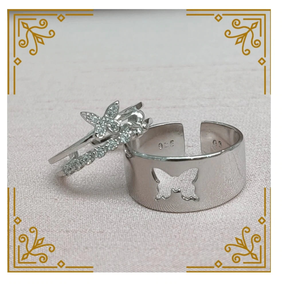 Elegant Graceful Butterfly Silver Couple Ring - Stylishever