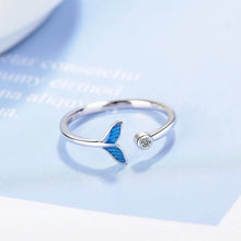 Load image into Gallery viewer, Blue Mermaid Tail Cuff Silver Ring 💍 - Stylishever
