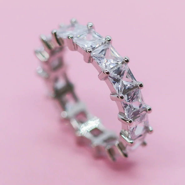 Square Eternity Silver Ring with Swarovski Crystals - Stylishever