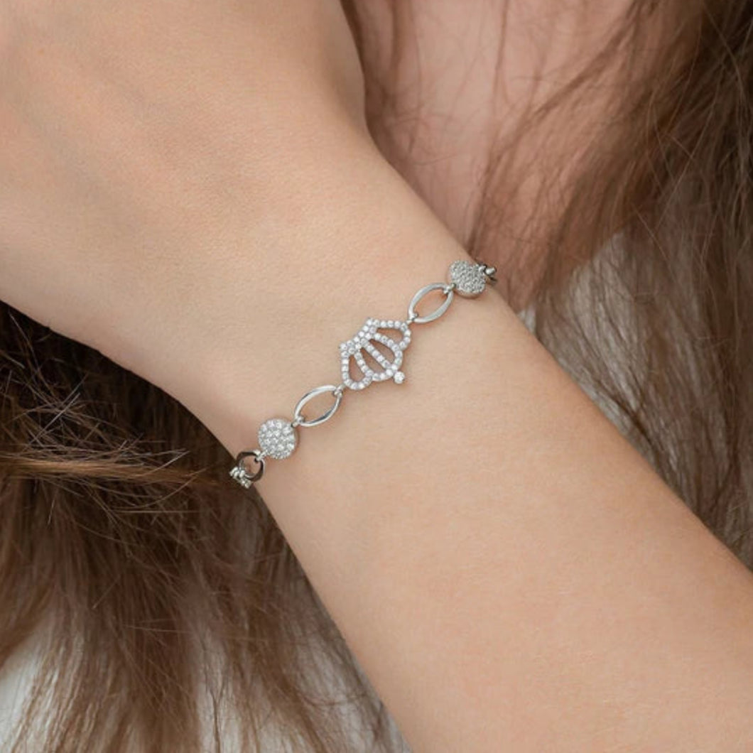 Elevated Queen Crown Wristband Silver Bracelet - Stylishever