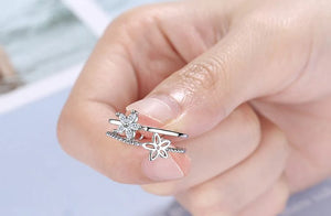Double Layer Flower Hollow Inlaid Zircon Silver Ring - Stylishever