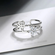 Load image into Gallery viewer, Double Layer Flower Hollow Inlaid Zircon Silver Ring - Stylishever
