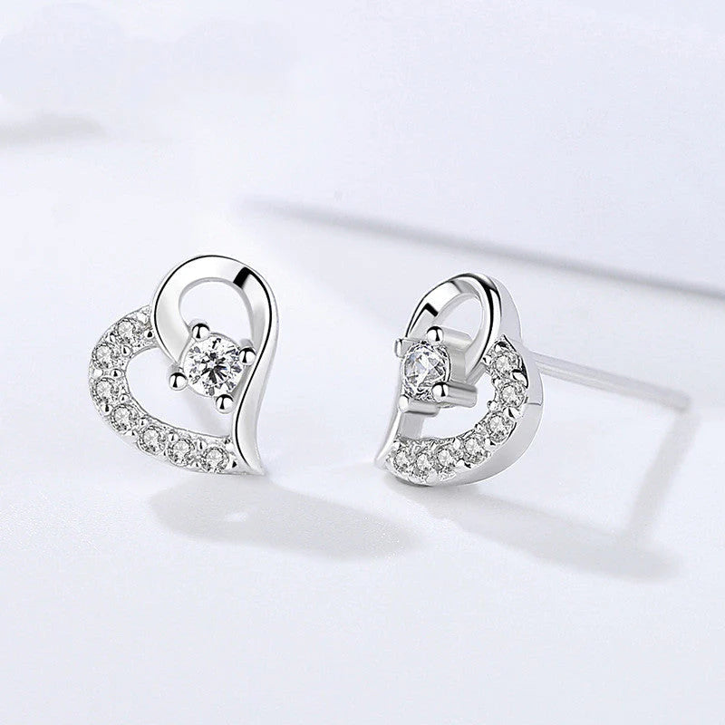 Stylish Heart Solitaire Silver Earrings - Stylishever