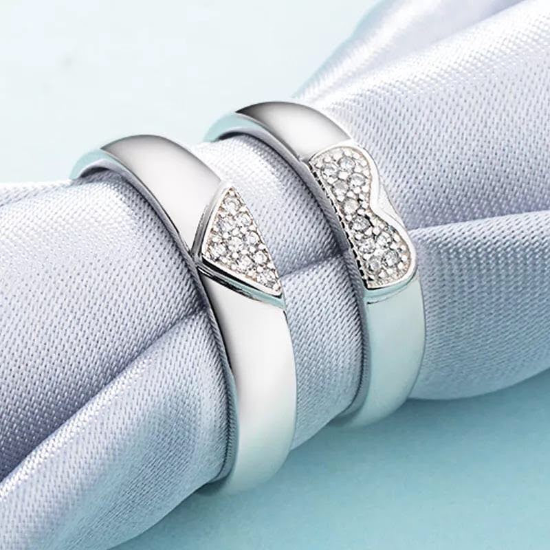 Puzzle 🧩 heart micro diamond couple ring - Stylishever