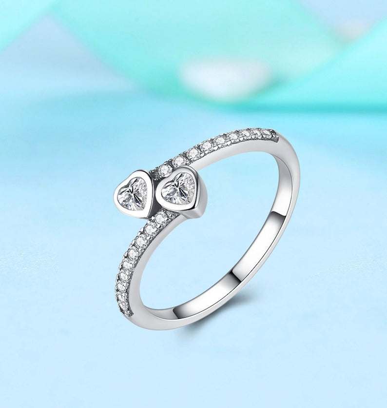 Pandora Two Sparking Hearts Silver Ring - Stylishever