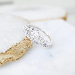 Diamond Tiara Crown Silver Ring - Stylishever
