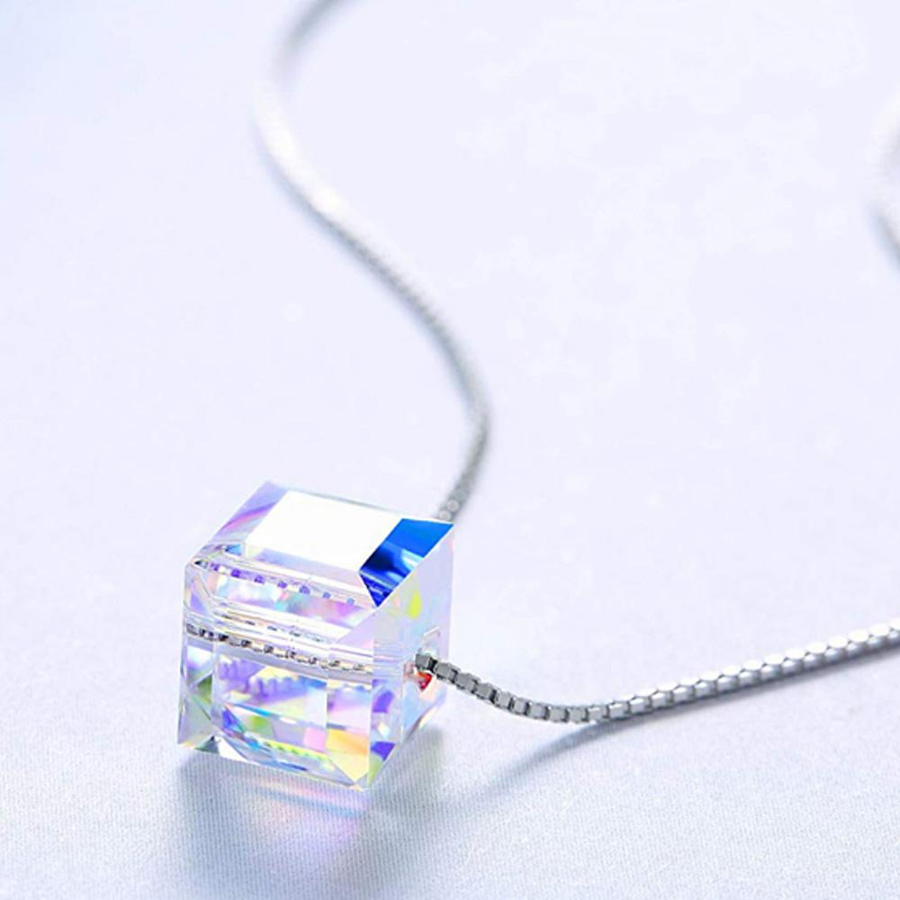 Swarovski Crystal Aurora Borealis Cube Necklace 🌈 GLOW - Stylishever