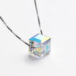 Swarovski Crystal Aurora Borealis Cube Necklace 🌈 GLOW - Stylishever