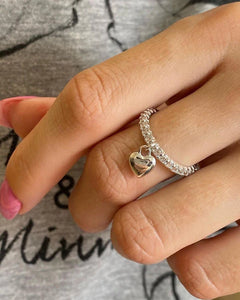 Delicate Pave Band Heart-Shaped Silver Ring - Stylishever