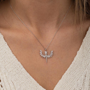 Baguette Stone Angel Silver Necklace - Stylishever